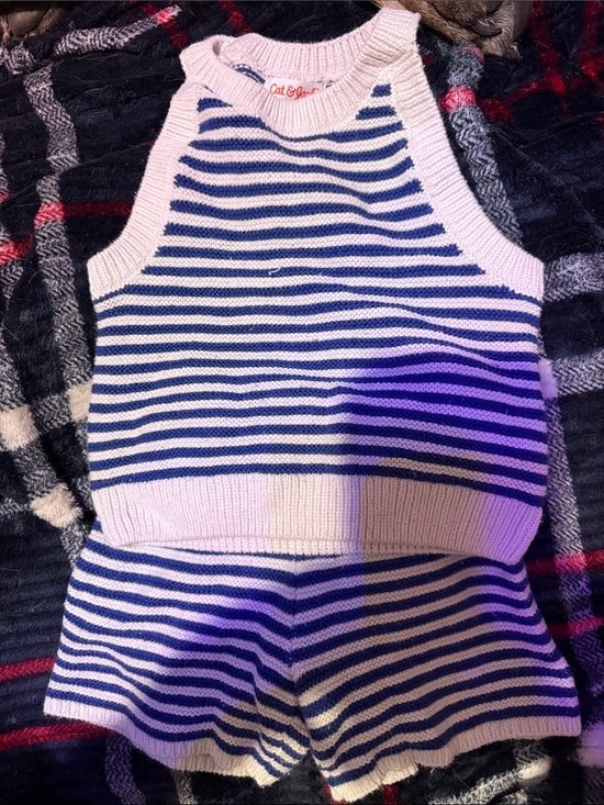 Cat & Jack Other - Cat & Jack cream and Navy Striped Knit Tank & Short Set